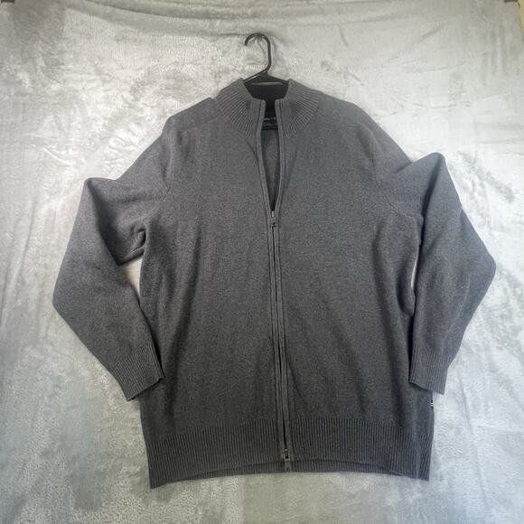 Nautica Mens L Full Zip Mock Neck Cardigan Sweater Gray Horizontal Rib Pockets - Picture 2 of 12